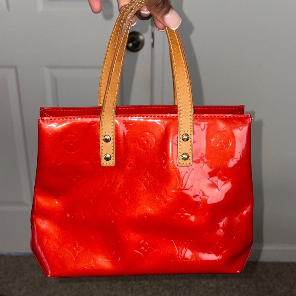 Louis Vuitton Red Patent Leather Tote with Tan Handles
